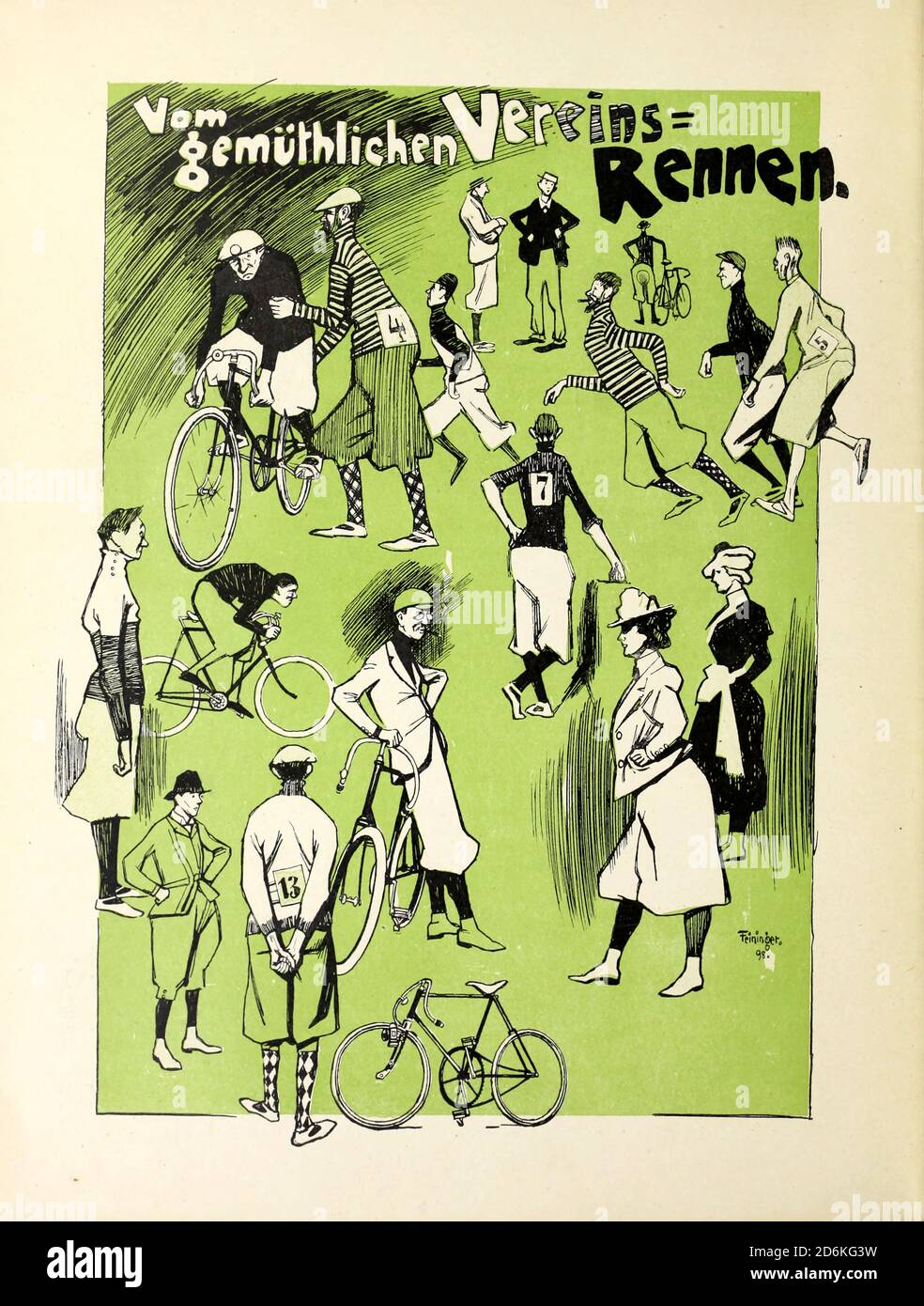 From The Book Das Narrenrad Album Frohlicher Radfahrbilder The Fool S Wheel Album Of Happy Cycling Pictures By Feininger Lyonel 1871 1956 Illustrator Heilemann Ernst 1870 Illustrator Hansen Knut Illustrator Furst Edmund 1874 1955