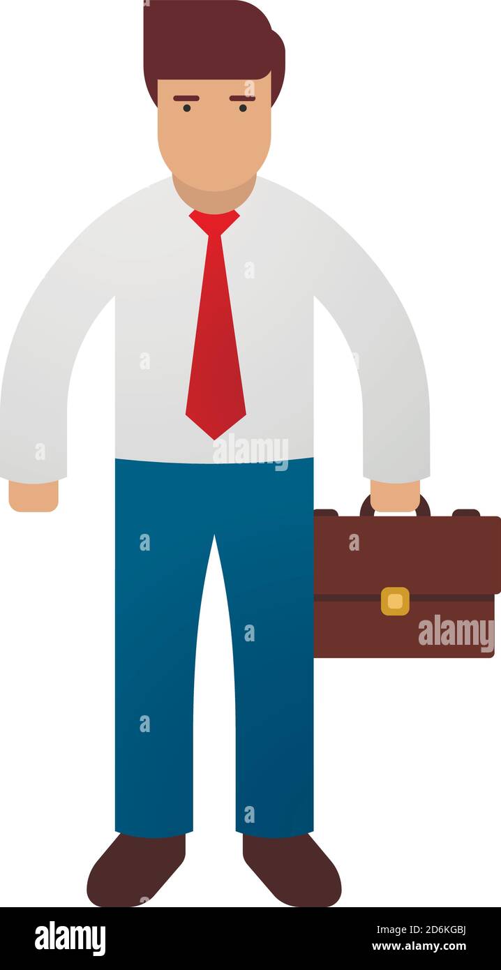 Businessman holding briefcase isolated on white background. Vector illustration flat design. Male cartoon character. Office manager in a business suit Stock Vector