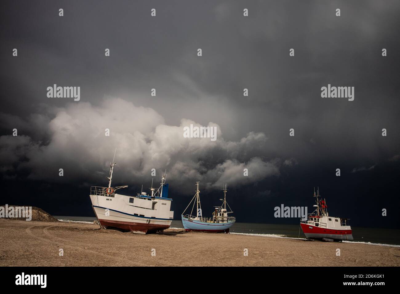 coastal cutters at the beach of Thorup, Denmark Stock Photo