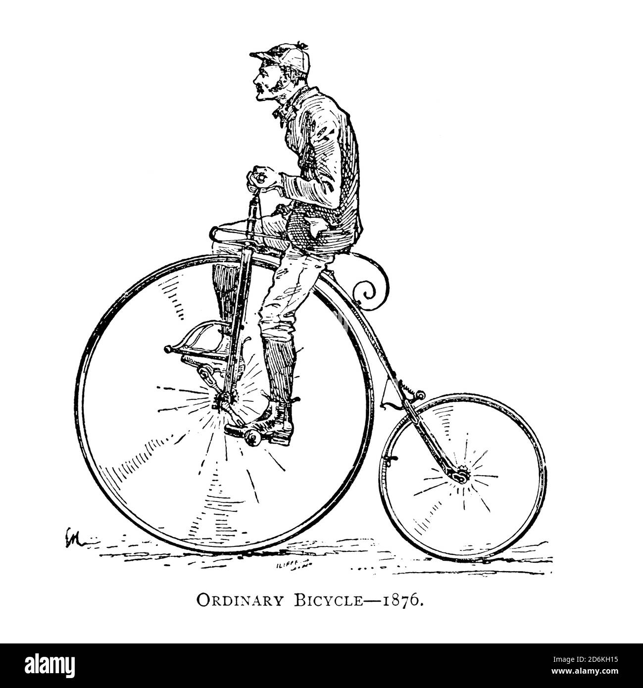 Ordinary high wheel bicycle 1876 From Wheels and Wheeling; An indispensable handbook for cyclists, with over two hundred illustrations by Porter, Luther Henry. Published in Boston in  1892 Stock Photo