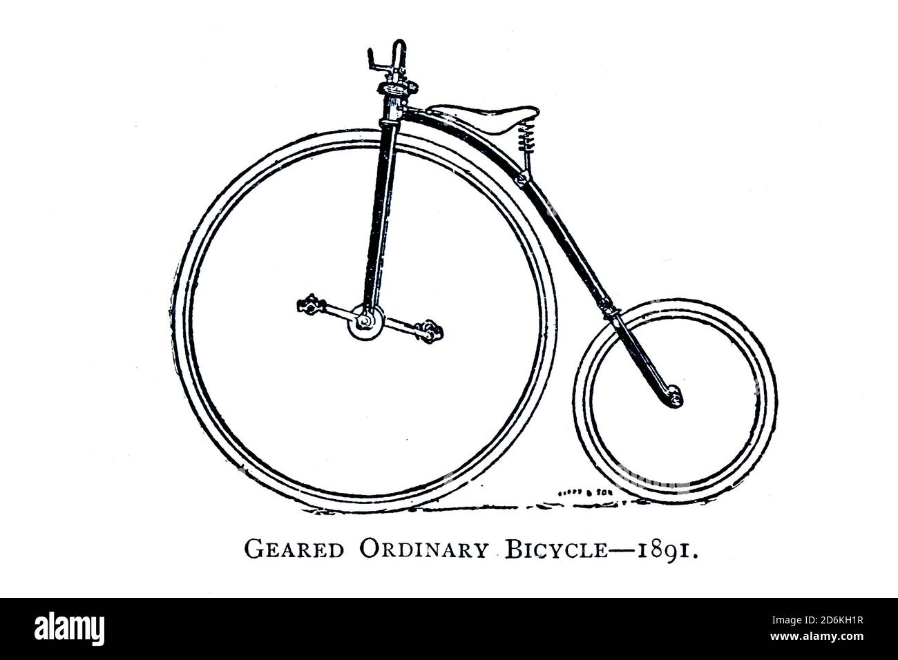 Geared Ordinary high wheel bicycle 1891 From Wheels and Wheeling; An indispensable handbook for cyclists, with over two hundred illustrations by Porter, Luther Henry. Published in Boston in  1892 Stock Photo