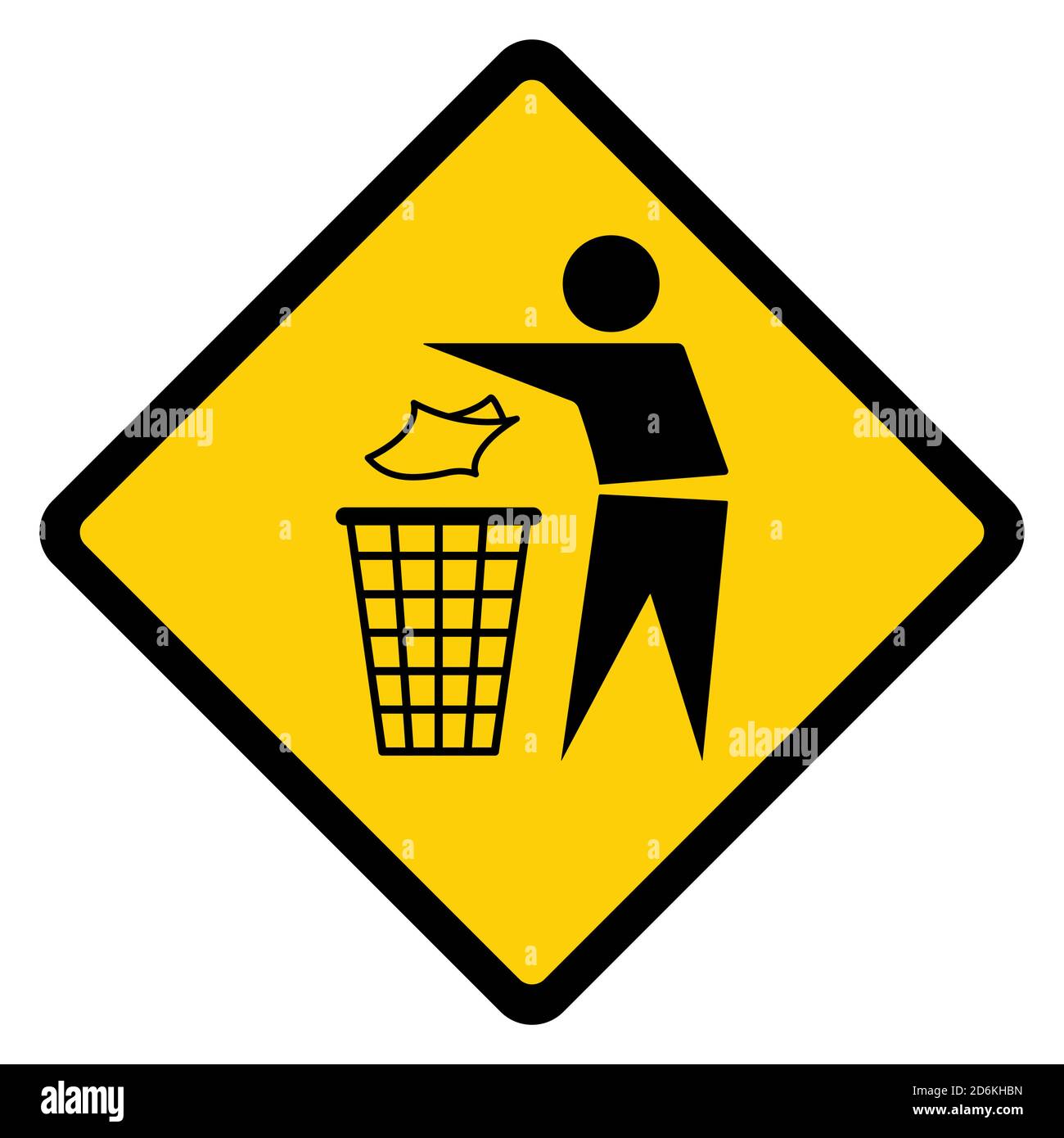 Do not litter flat icon in yellow rhombus isolated on white background. Keep it clean vector illustration. Tidy symbol . Stock Vector