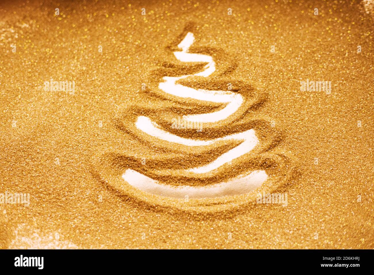 Hand drawn Christmas tree symbol on golden glitter background Stock ...