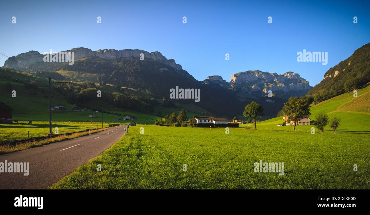 Green Grass In Appenzeller Land During Sunrise Switzerland Stock Photo Green Grass In Appenzeller Land During Sunrise Switzerland Stock Photo