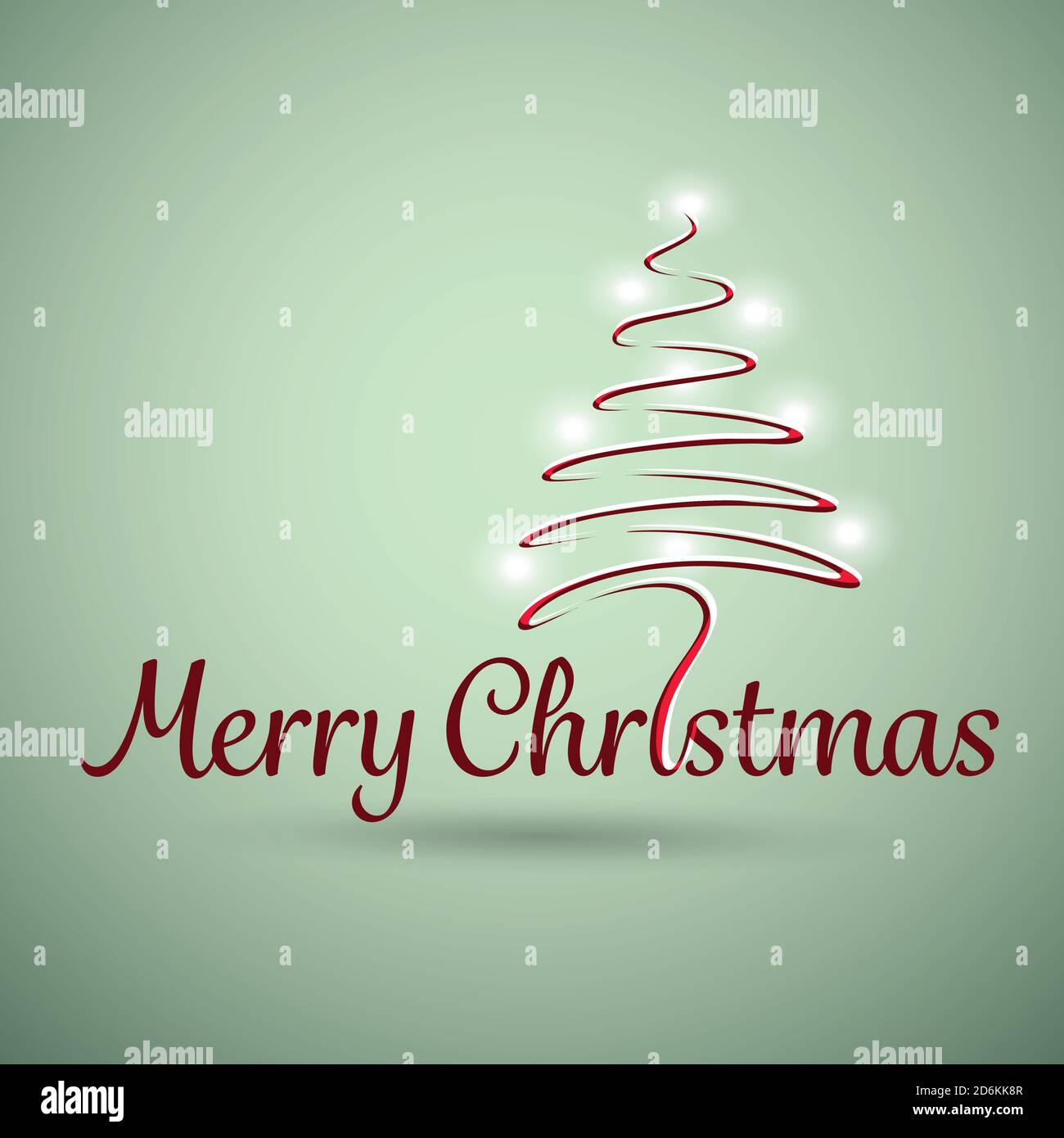Christmas Tree Made From Red Ribbon - Merry Christmas Card Design Template Stock Vector