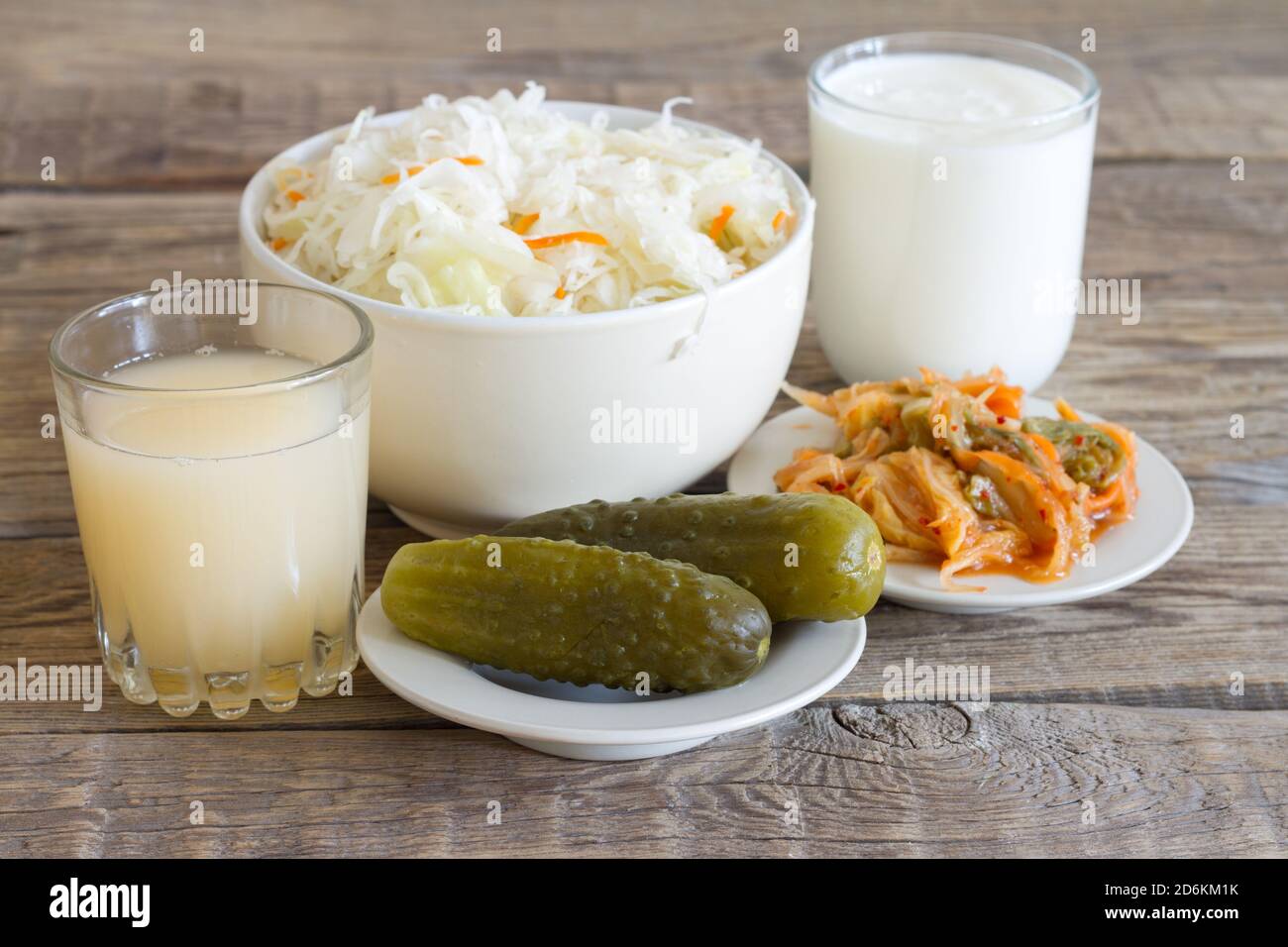 Various of naturally fermented probiotic foods Stock Photo