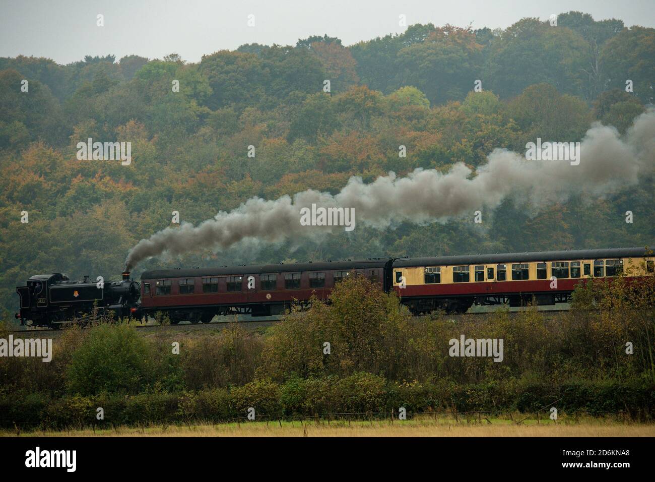 A steam locomotive on the Severn Valley Railway in Bewdley, Worcestershire. Stock Photo