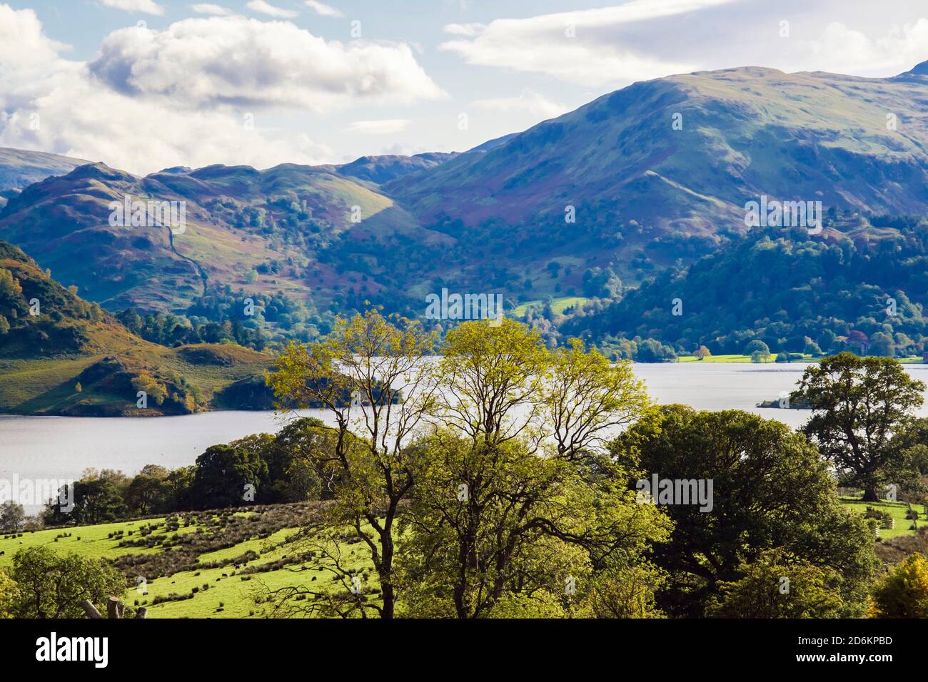 View to Ullswater in northern Lake District National Park in autumn. Dockray, Cumbria, England, UK, Britain Stock Photo