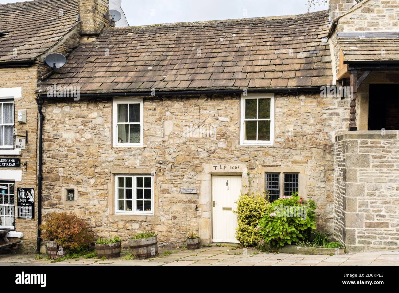 Church Gaytes Cottage old 17th century stone house TLF 1681 in Alston, Cumbria, England, UK, Britain. Highest town in UK Stock Photo