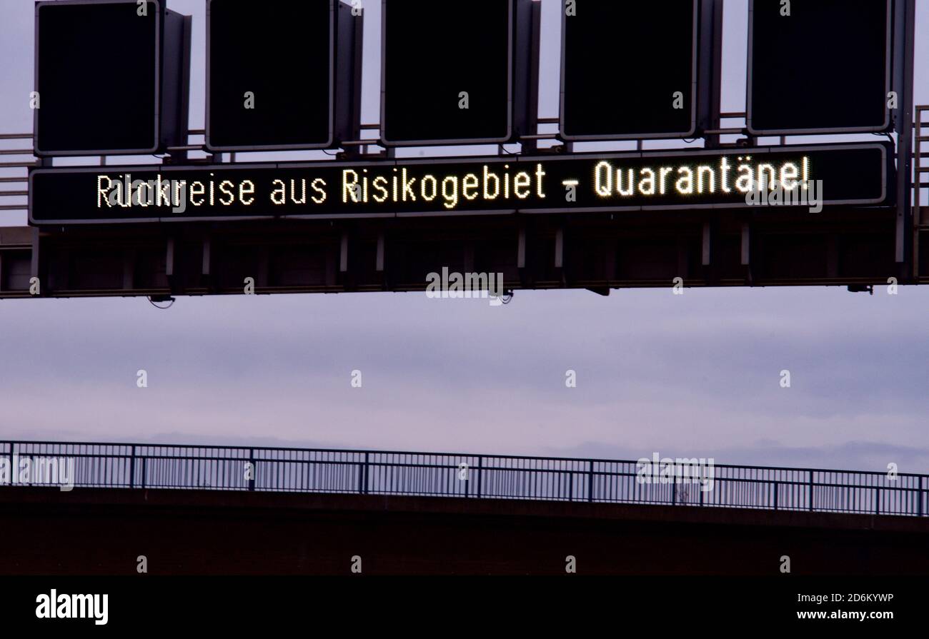 Highway sign in Germany about Corona Stock Photo