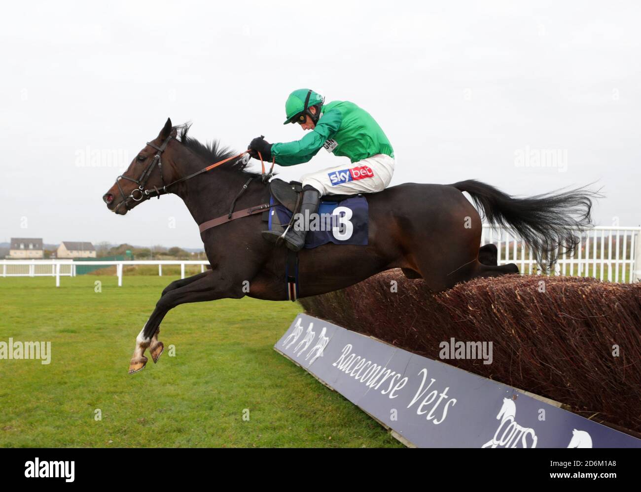 Daryl Jacob on board If The Cap Fits on their way to winning the Canter Carpet High Performance Surfaces (Norton's Coin Trophy) Novices' Chase at Ffos Las Racecourse. Stock Photo