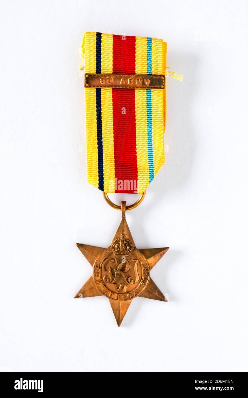The Africa Star medal with 8th Army clasp and ribbon.  See Description for details. Stock Photo
