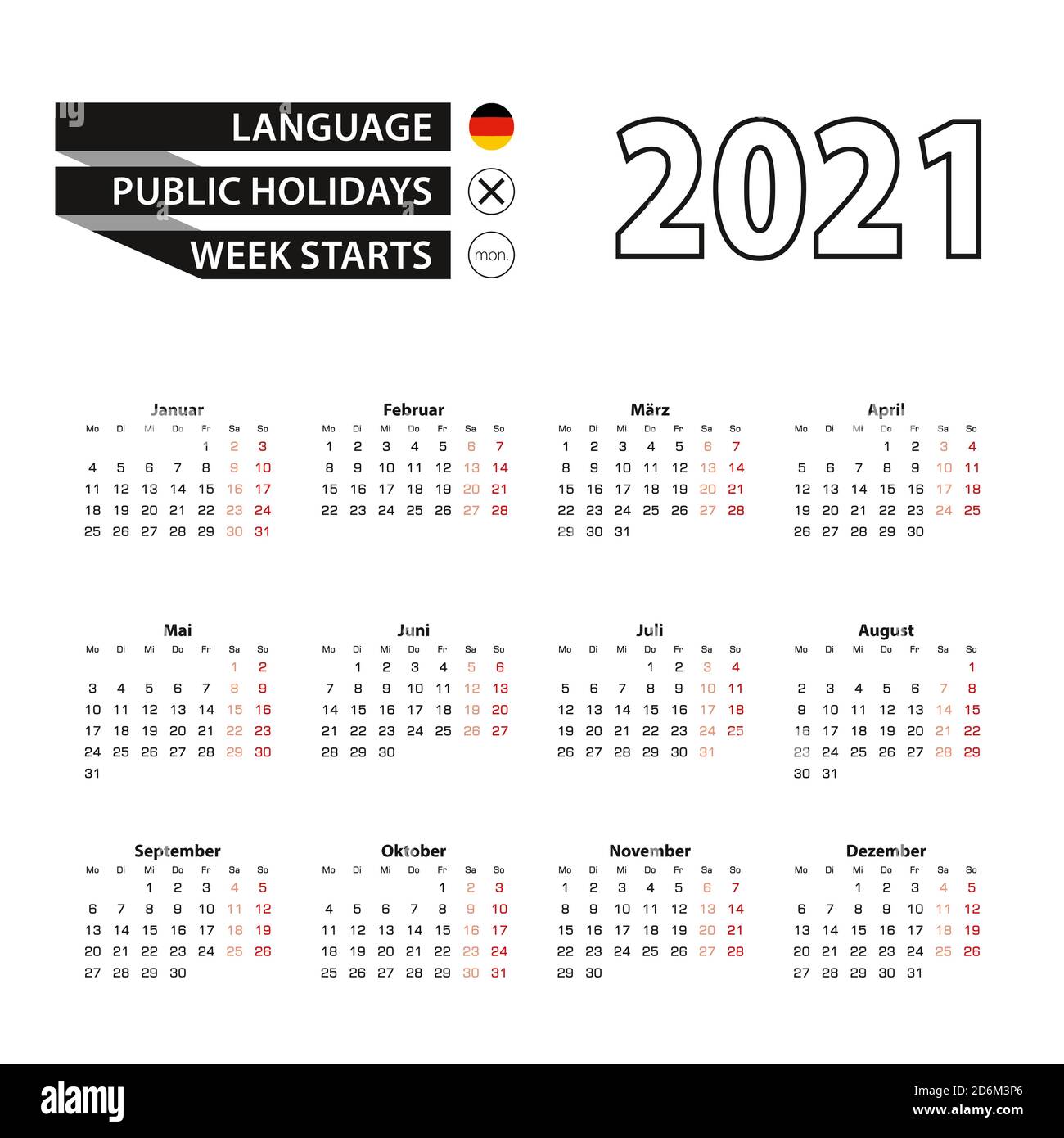 Calendar 2021 In German Language Week Starts On Monday Vector Calendar 2021 Year Stock Vector Image Art Alamy Michigan Student Count Day 2017-2022