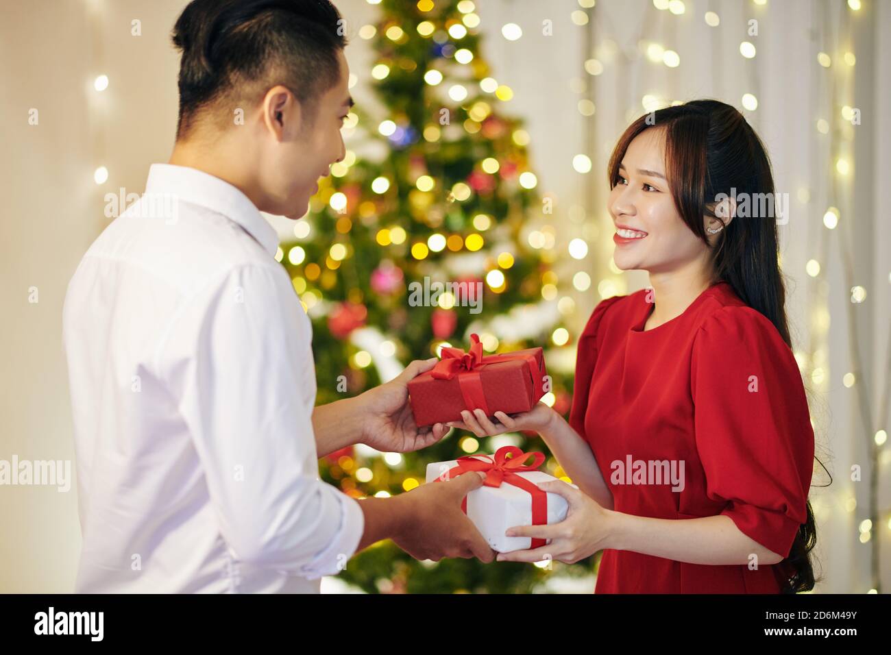 Exchanging Christmas presents Stock Photo