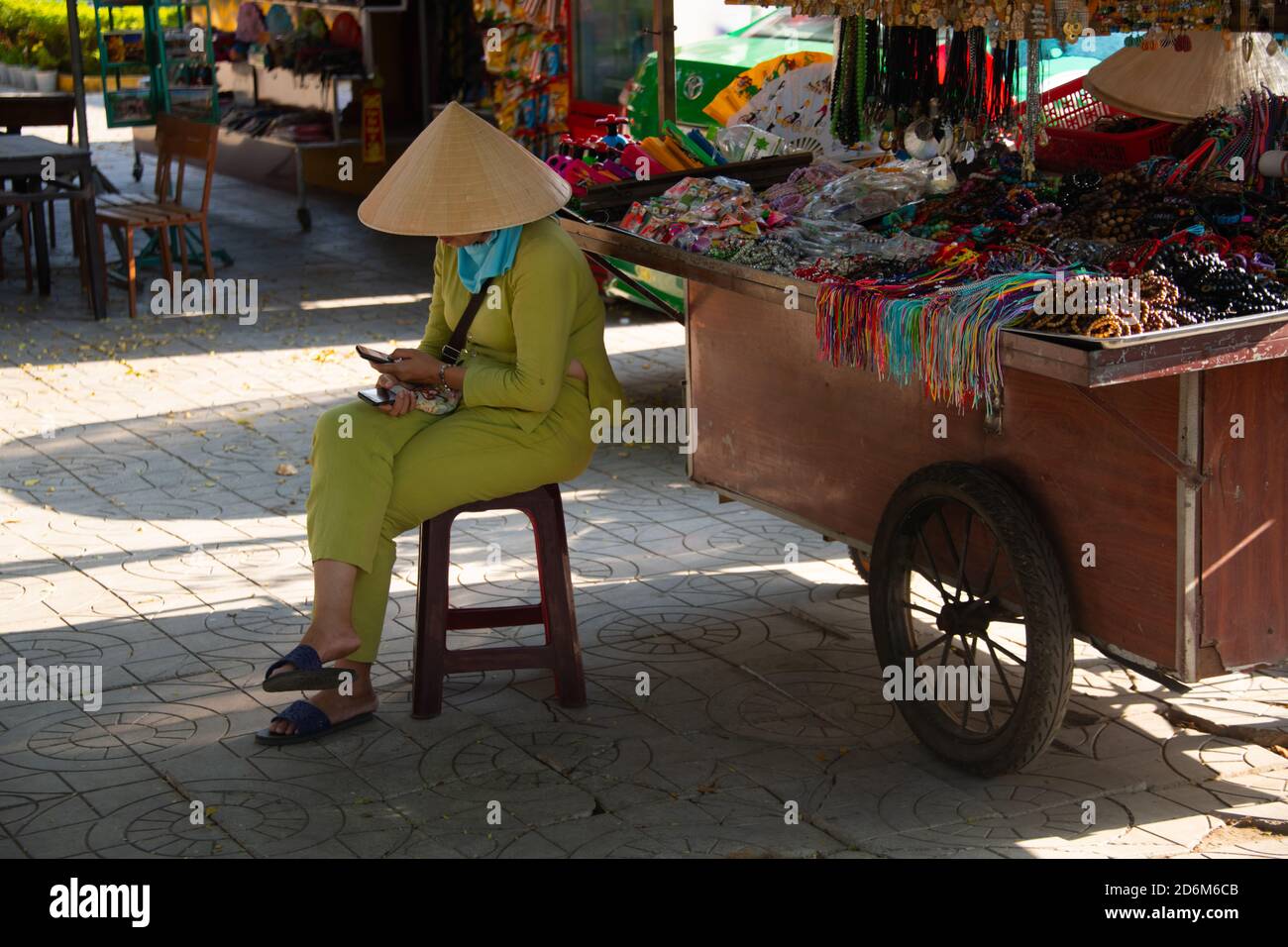 Visiting the street of the City in Hanoi and Halong Bay in Vietnam with streetfood and local markets Stock Photo