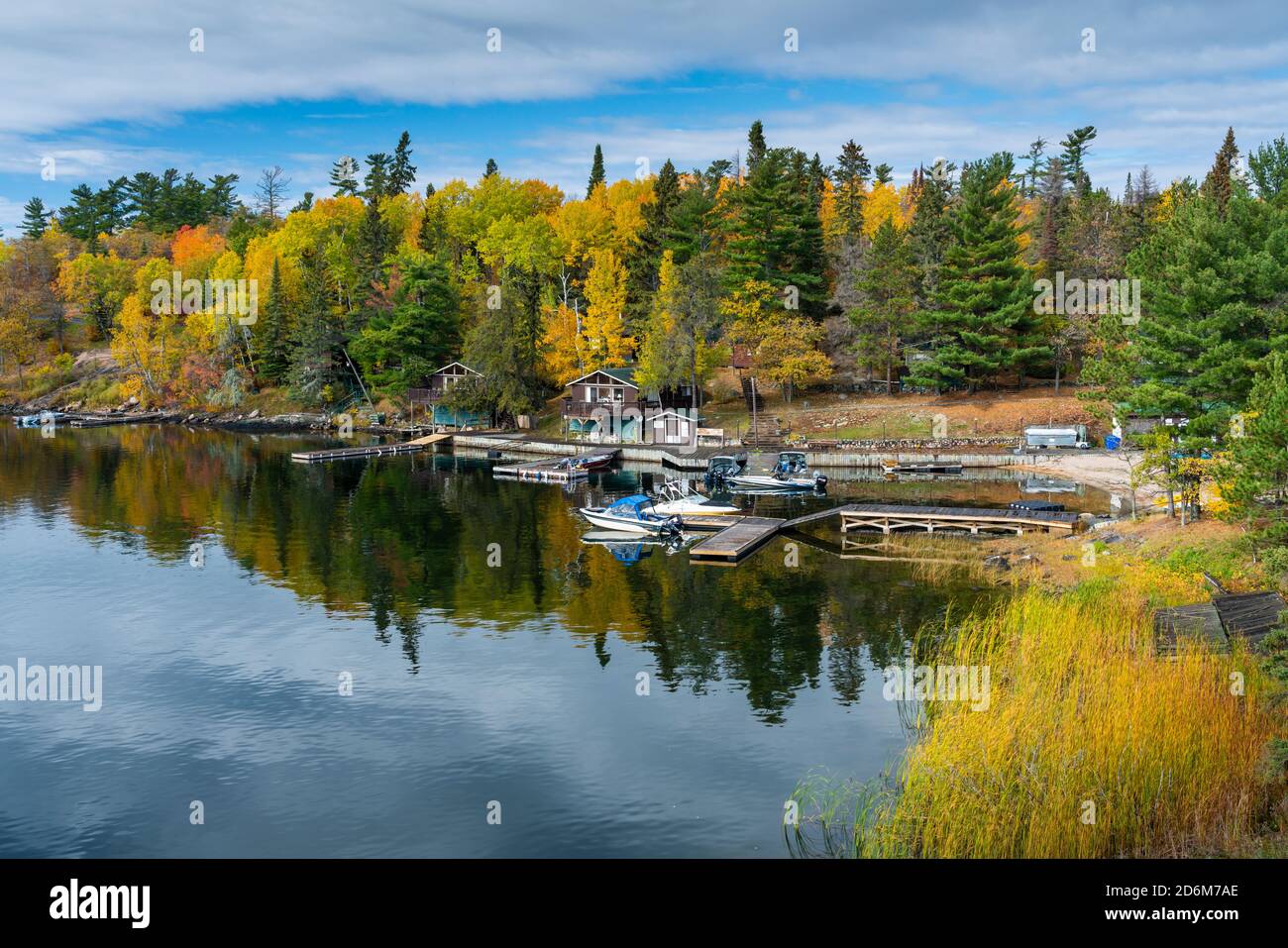 Fall foliage color and a lakeside resort near Sioux Narrows, Ontario