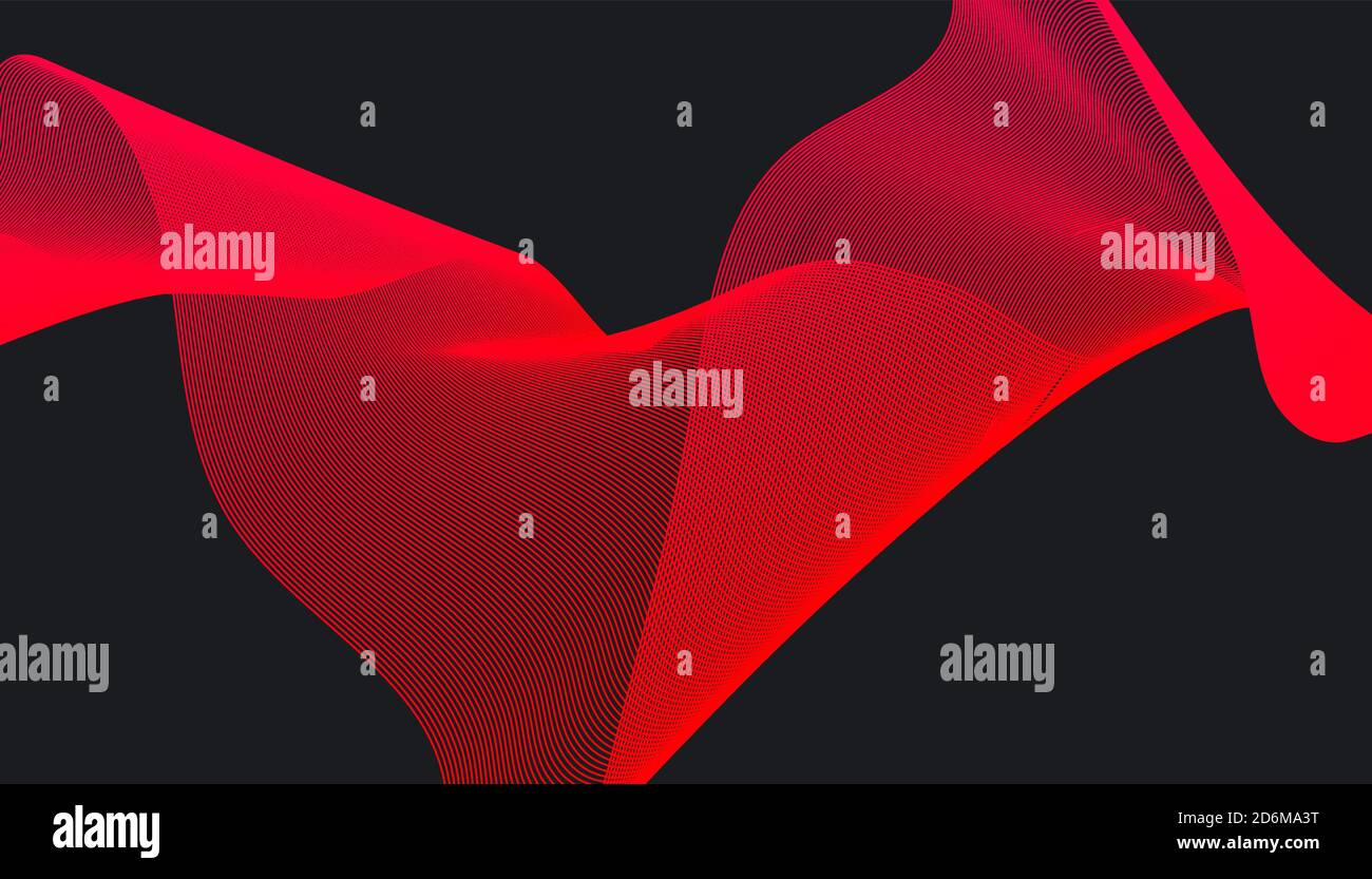 Abstract red gradient dynamic wave design on dark background Stock ...