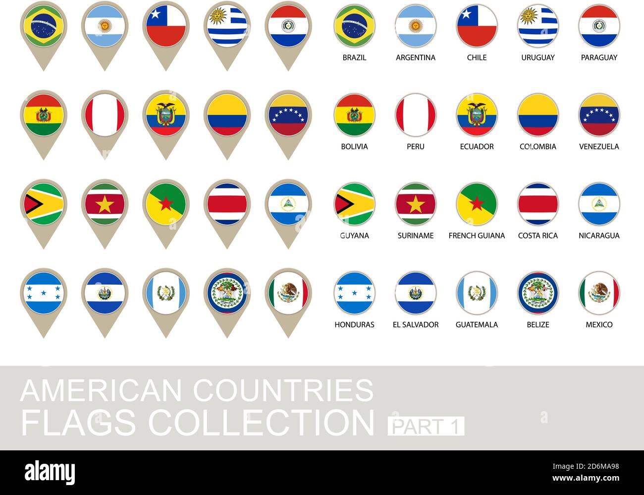 American Countries Flags Collection, Part 1 , 2  version Stock Vector