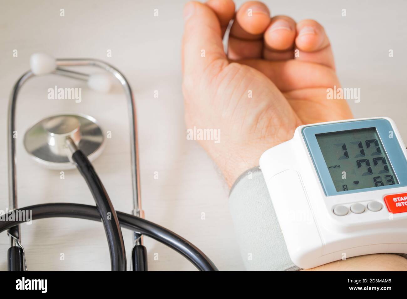 Blood pressure measurement and heart rate testing. Hand measuring
