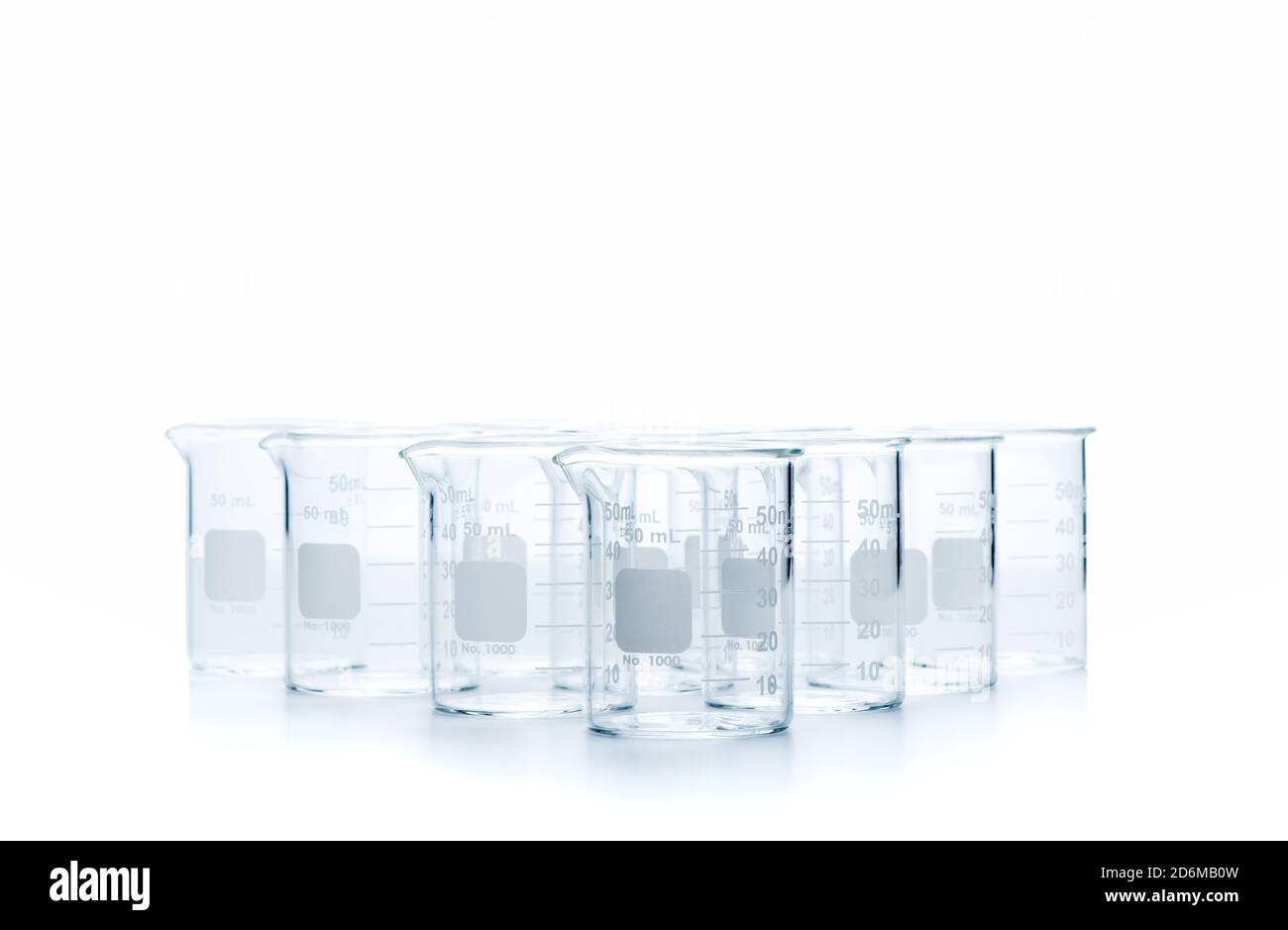 80ml measuring beakers for science experiment in laboratory isolated on