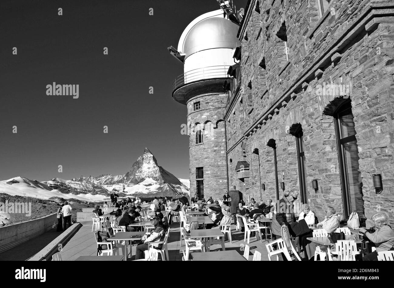 The mountain restaurant on top of Gornergrad on  3100 meters above sealevel Stock Photo