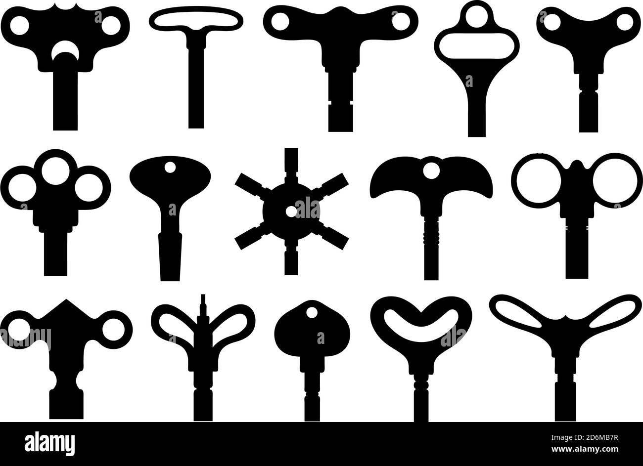 Collection of different wind up keys isolated on white Stock Vector