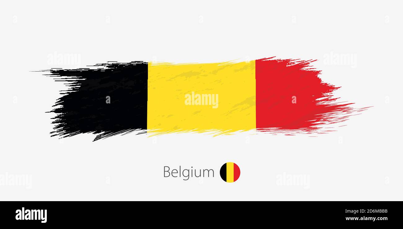 Flag of Belgium, grunge abstract brush stroke on gray background ...