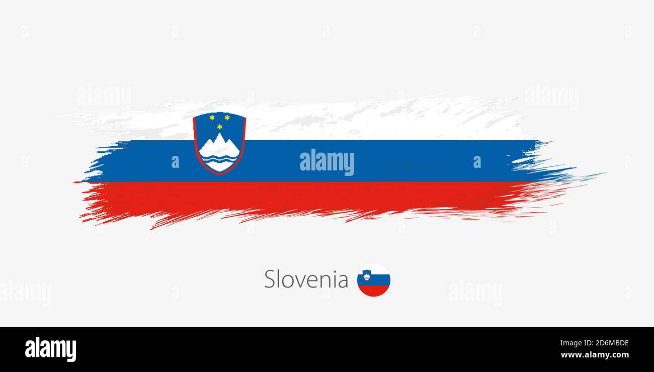 Flag of Slovenia, grunge abstract brush stroke on gray background ...