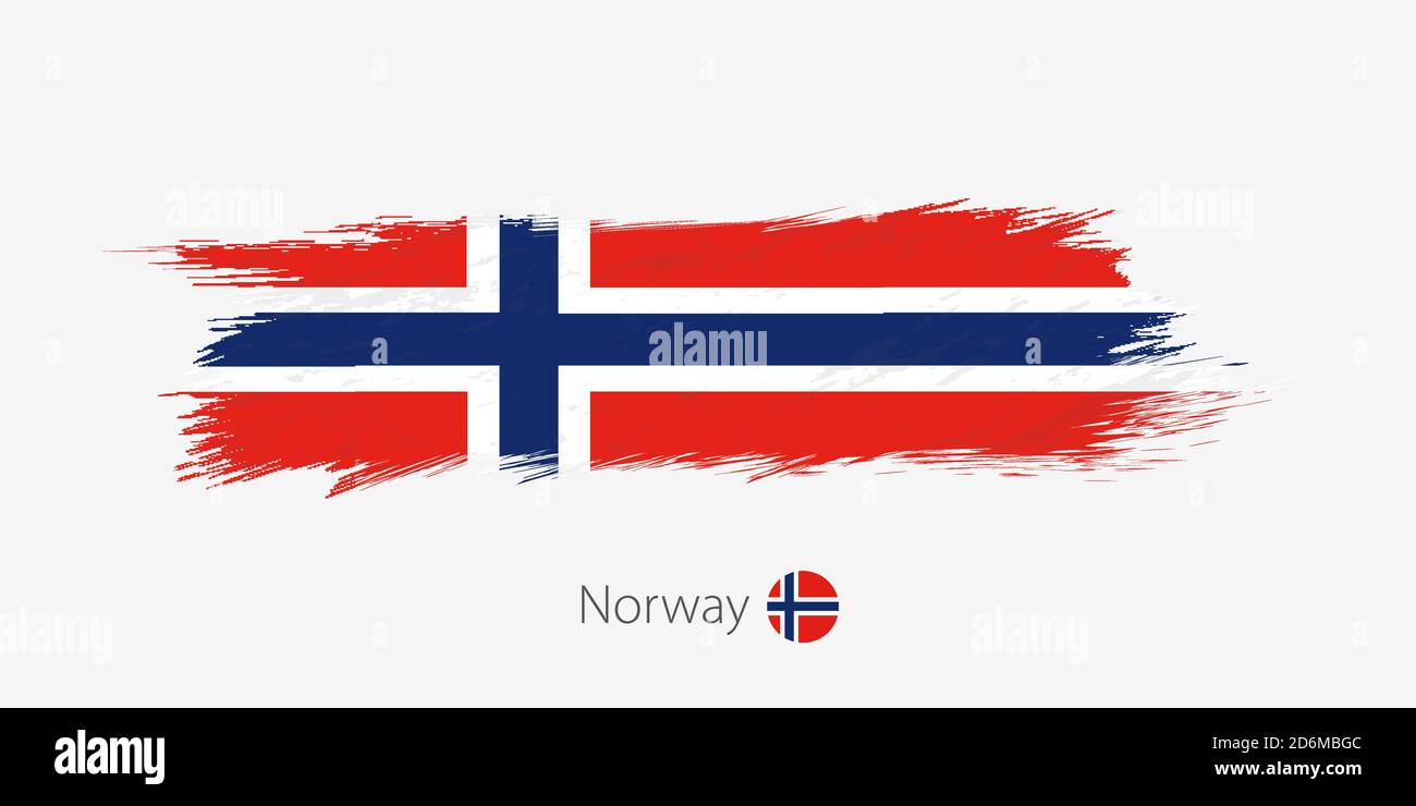 Flag of Norway, grunge abstract brush stroke on gray background. Vector ...