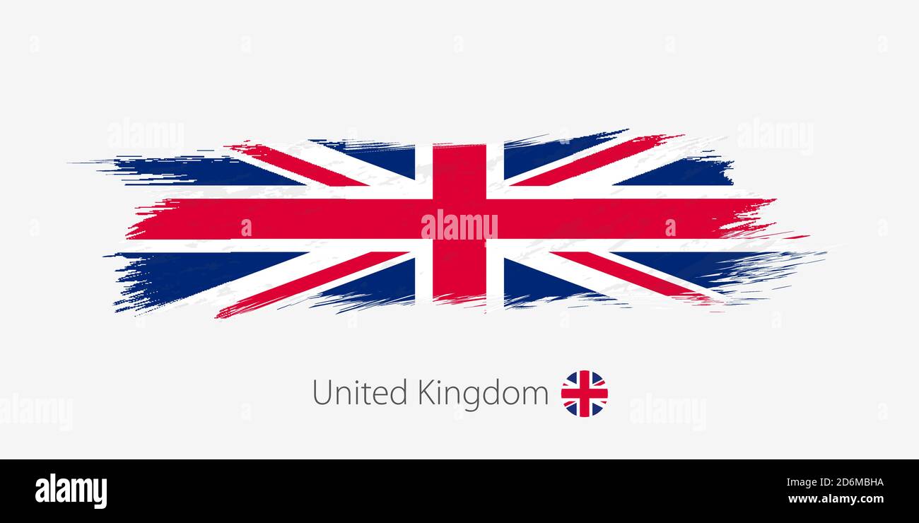 Flag of United Kingdom, grunge abstract brush stroke on gray background ...