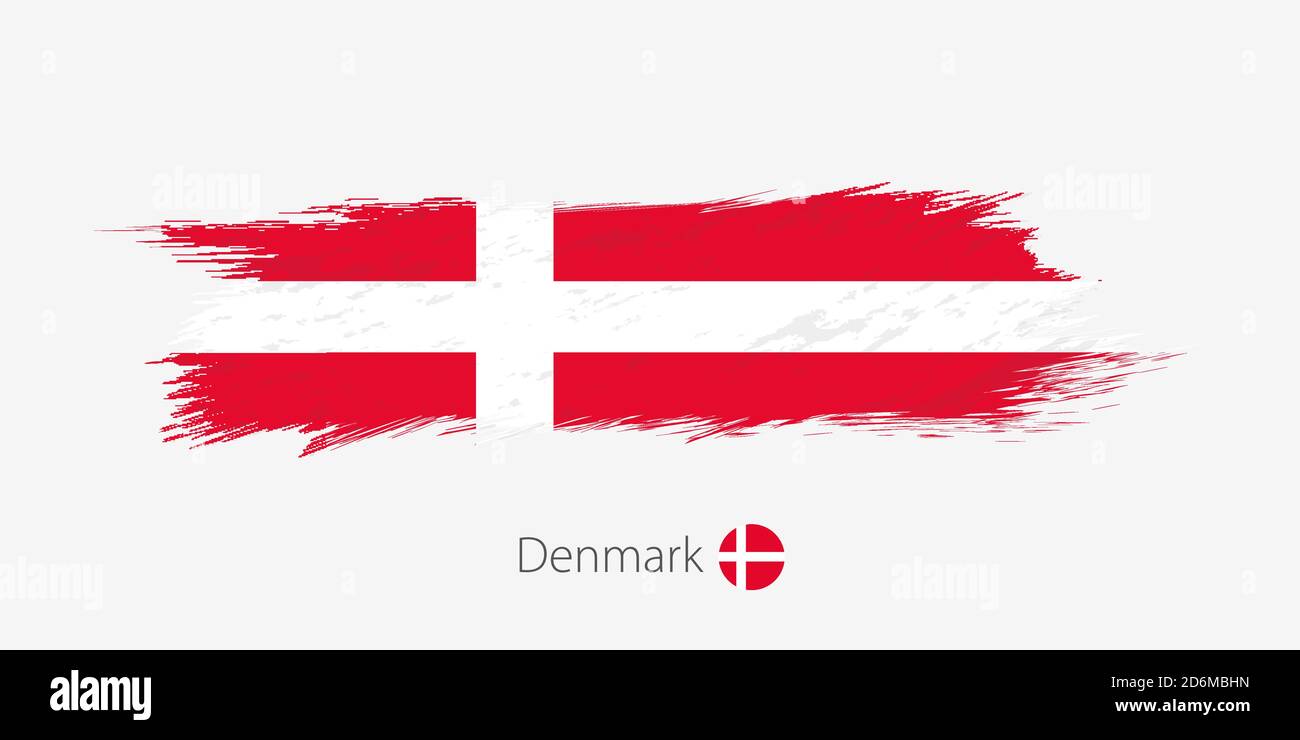 Flag of Denmark, grunge abstract brush stroke on gray background ...