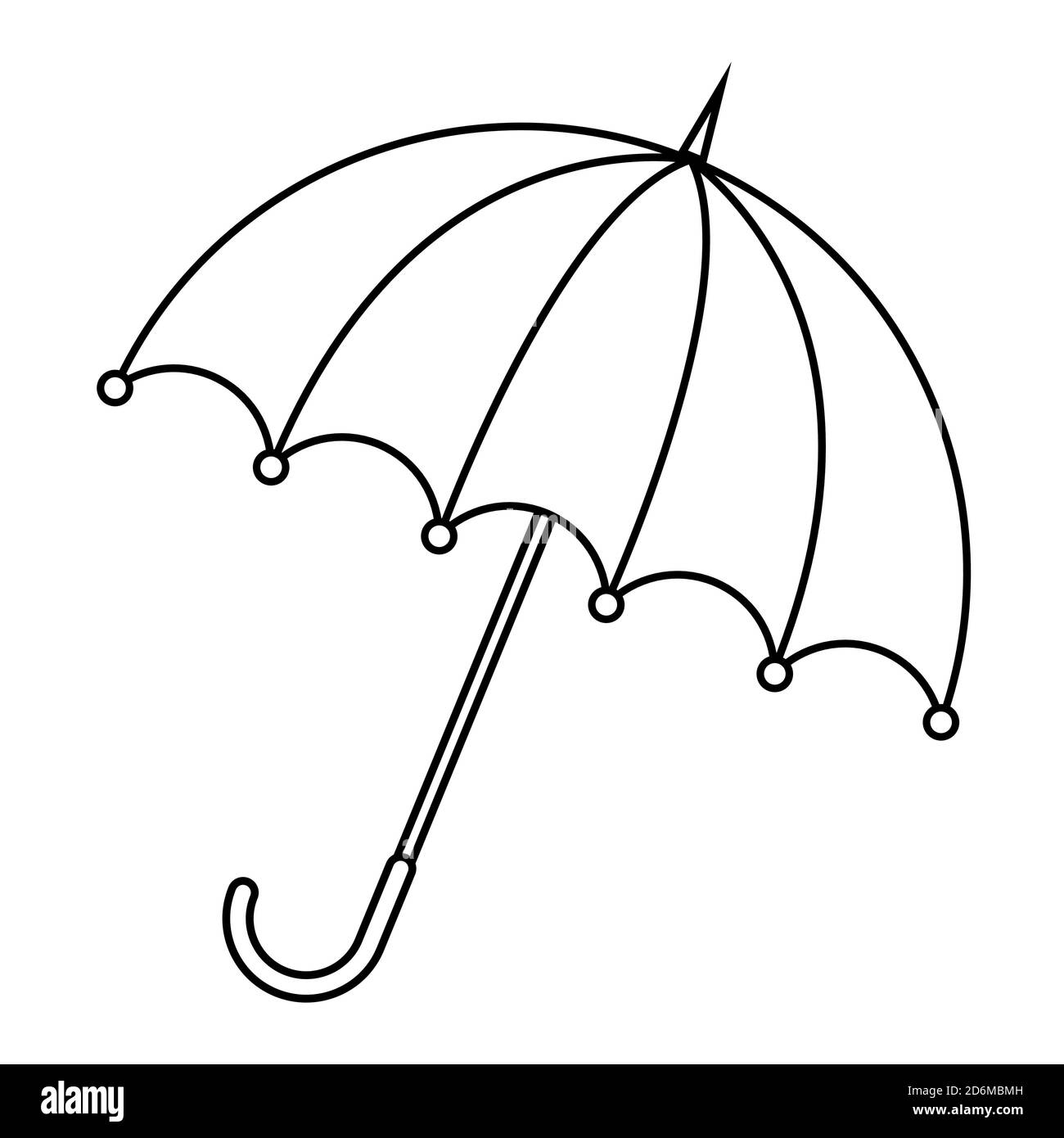 Umbrella outline illustration. Parasol contour isolated on white. Rain protection icon. Autumnal vector line art symbol. Seasonal design concept. Eps Stock Vector