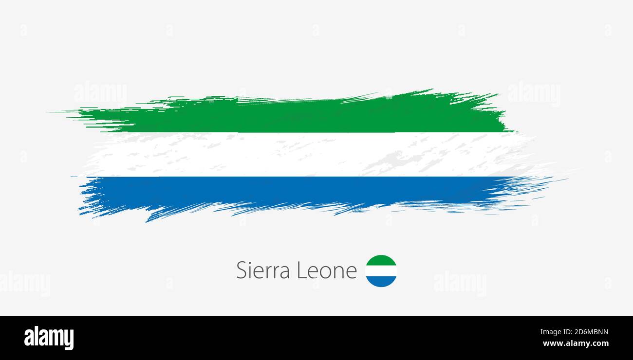Flag of Sierra Leone, grunge abstract brush stroke on gray background ...