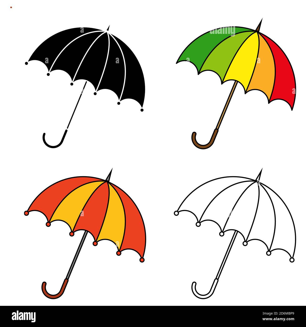 Umbrella icon set isolated on white. Parasol clip art collection. Cartoon illustration of autumnal rain protection symbols. Seasonal vectors with colo Stock Vector