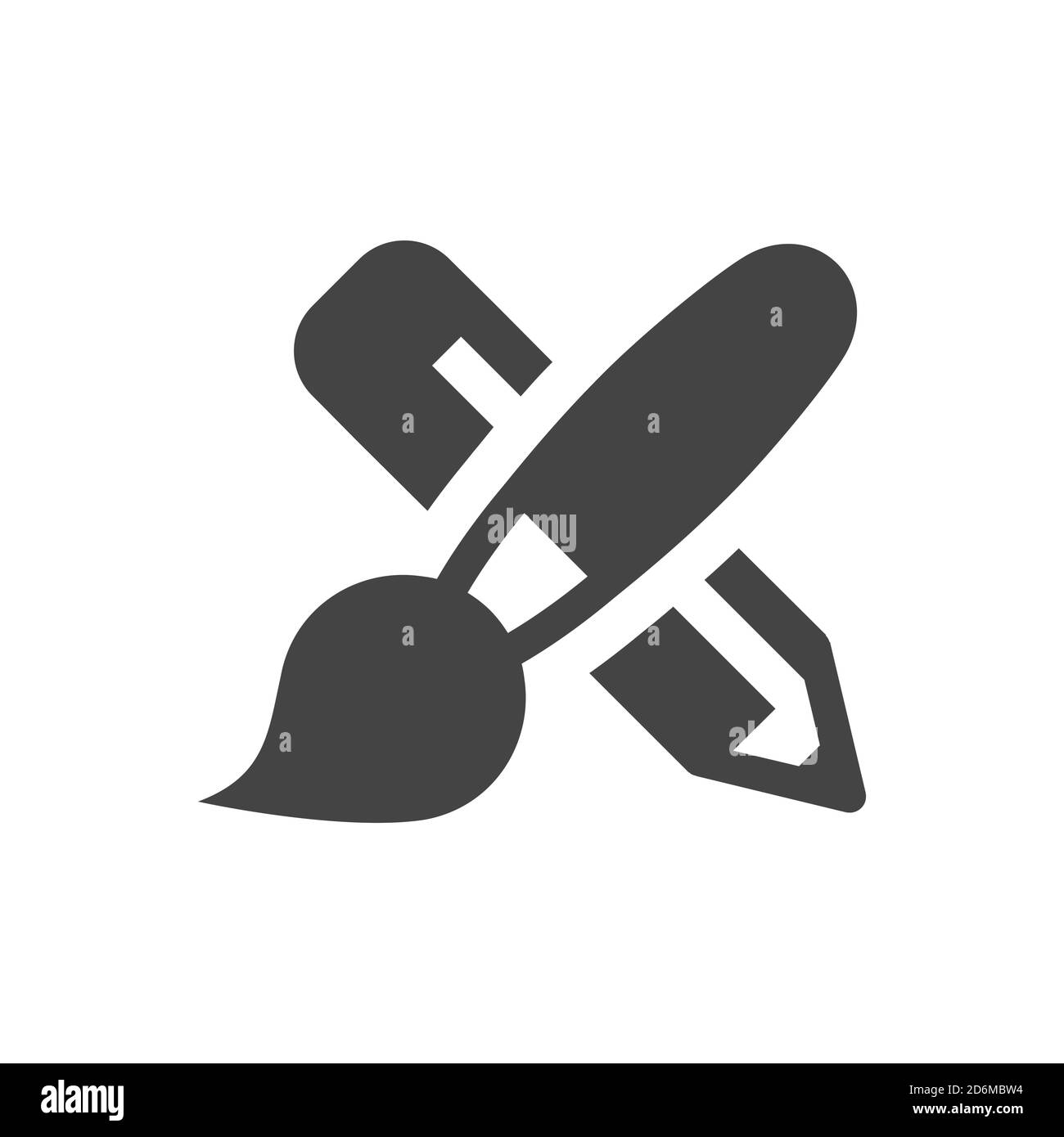 Paintbrush and pencil crossed icon. Pencil, paint brush simple black vector symbol. Stock Vector