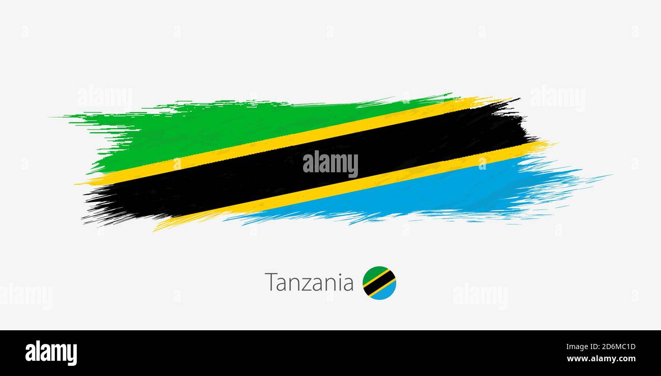 Flag of Tanzania, grunge abstract brush stroke on gray background ...