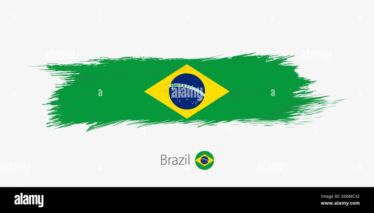 Flag of Brazil, grunge abstract brush stroke on gray background. Vector ...