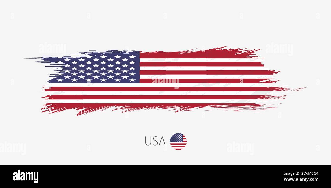 Flag of United States of America, grunge abstract brush stroke on gray ...