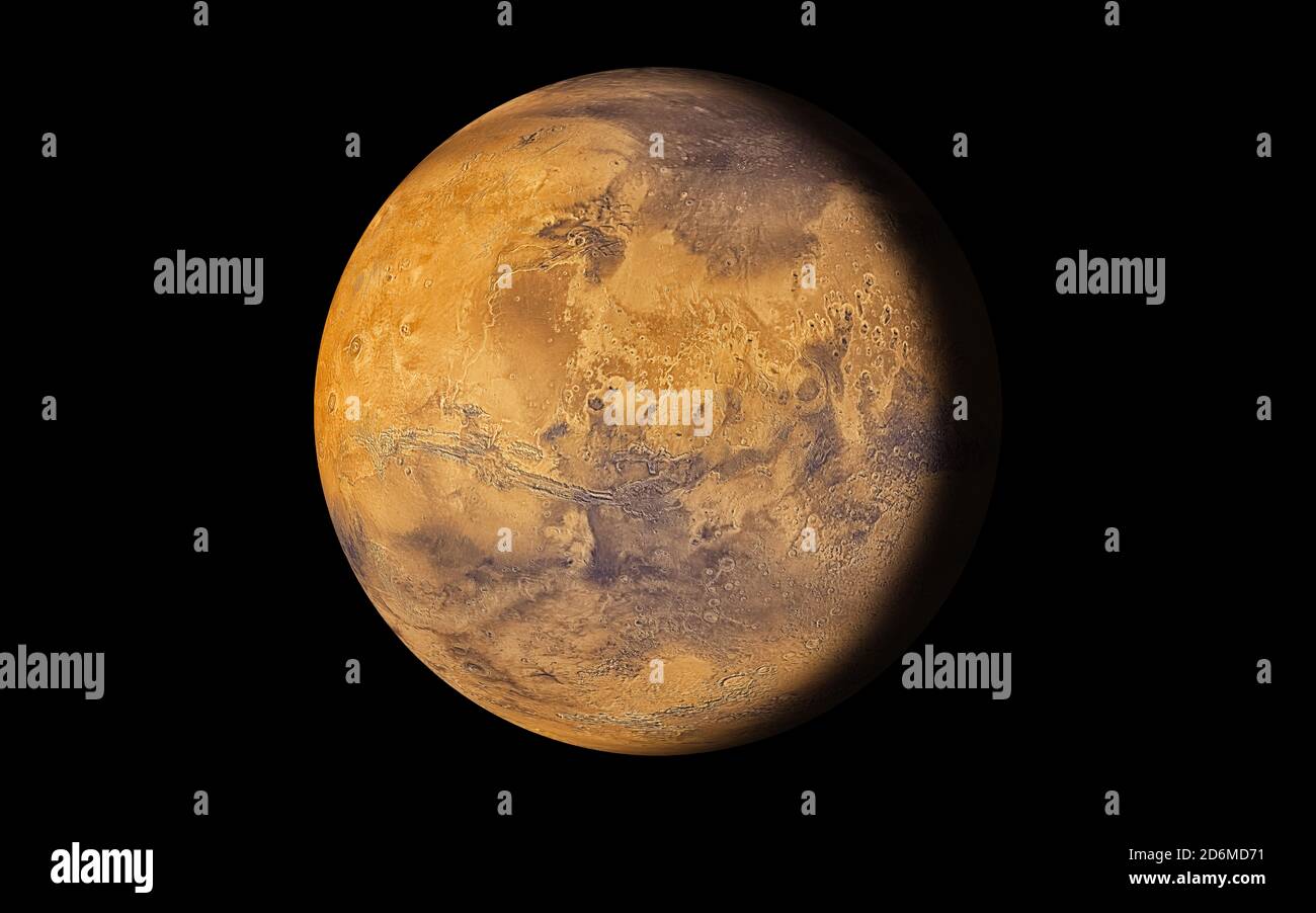 Planet Mars Isolated in black (Elements of this image furnished by NASA). 3D rendering Stock Photo