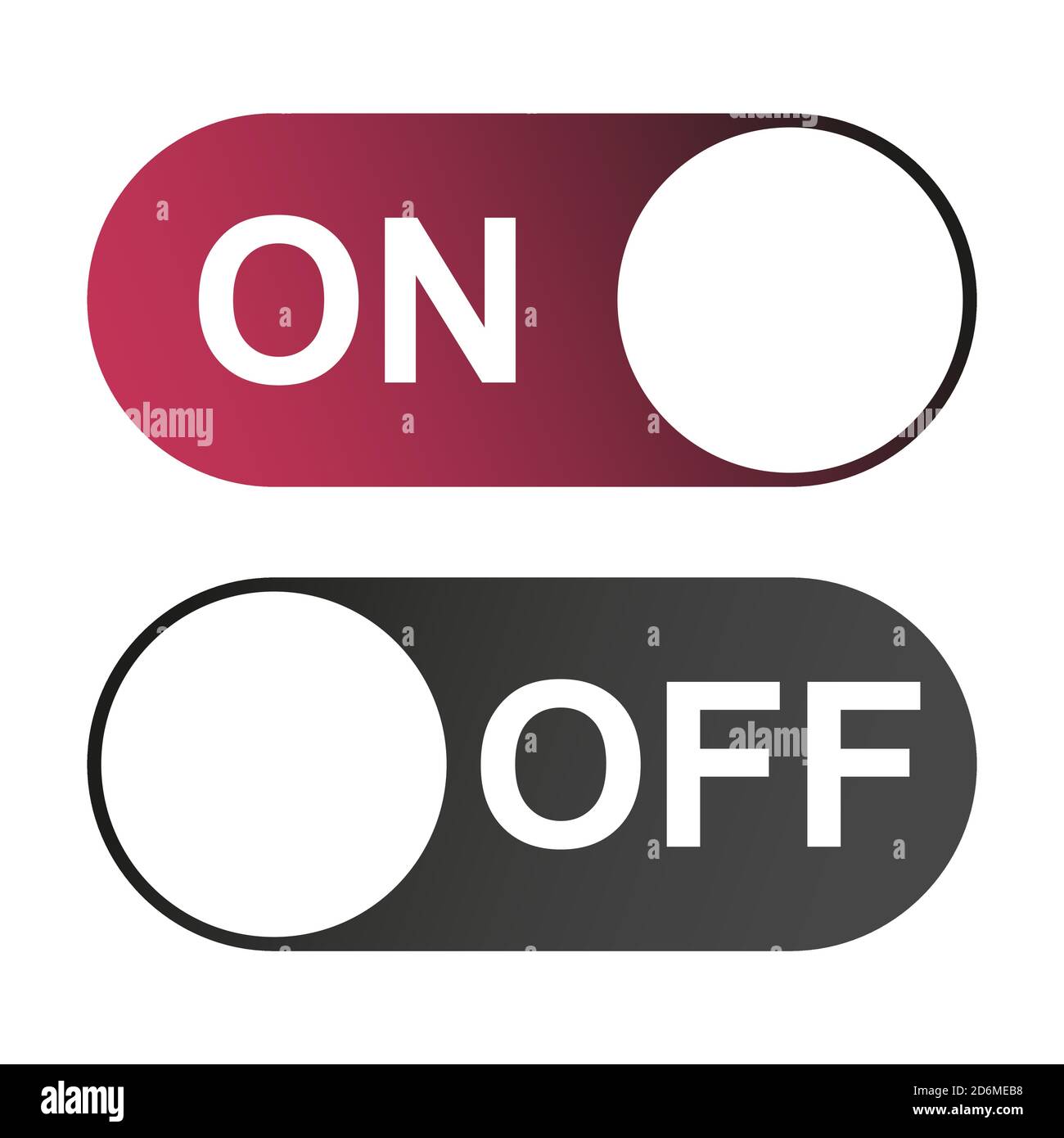 On and Off switch color buttons isolated on white background for app ...