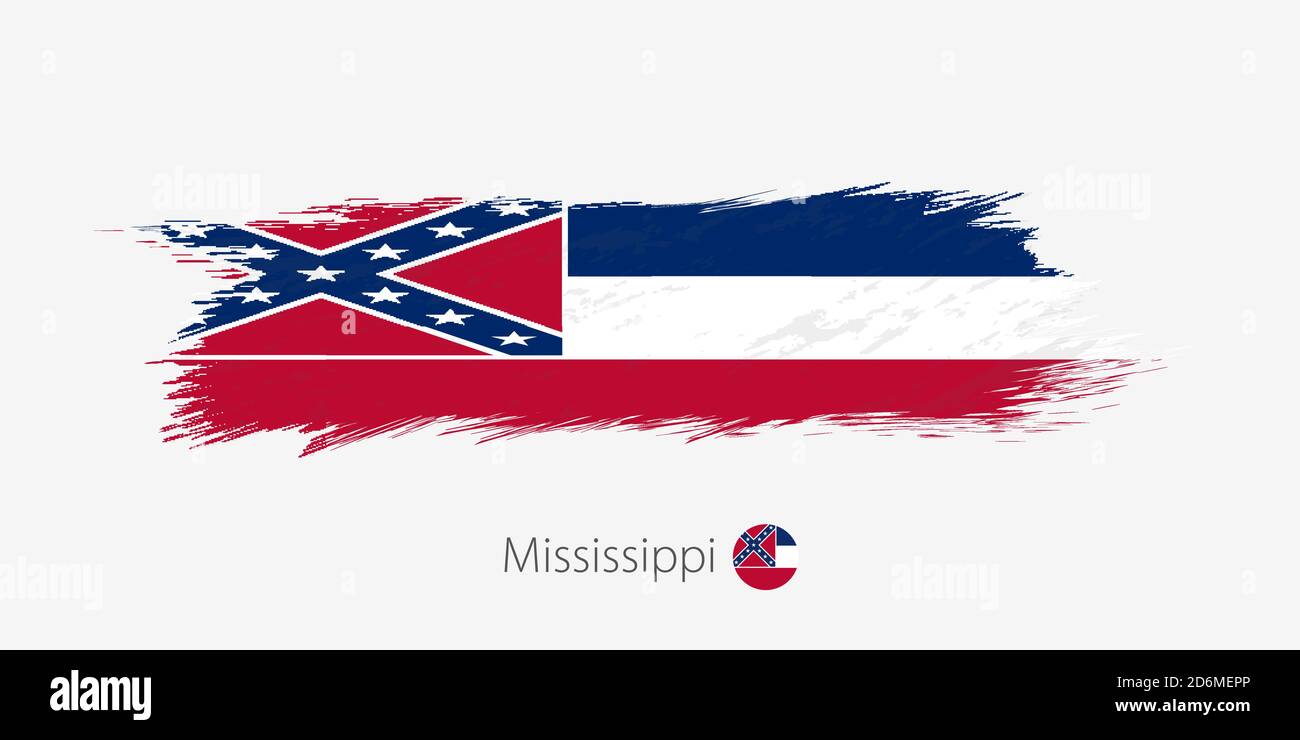 Flag of Mississippi US State, grunge abstract brush stroke on gray ...