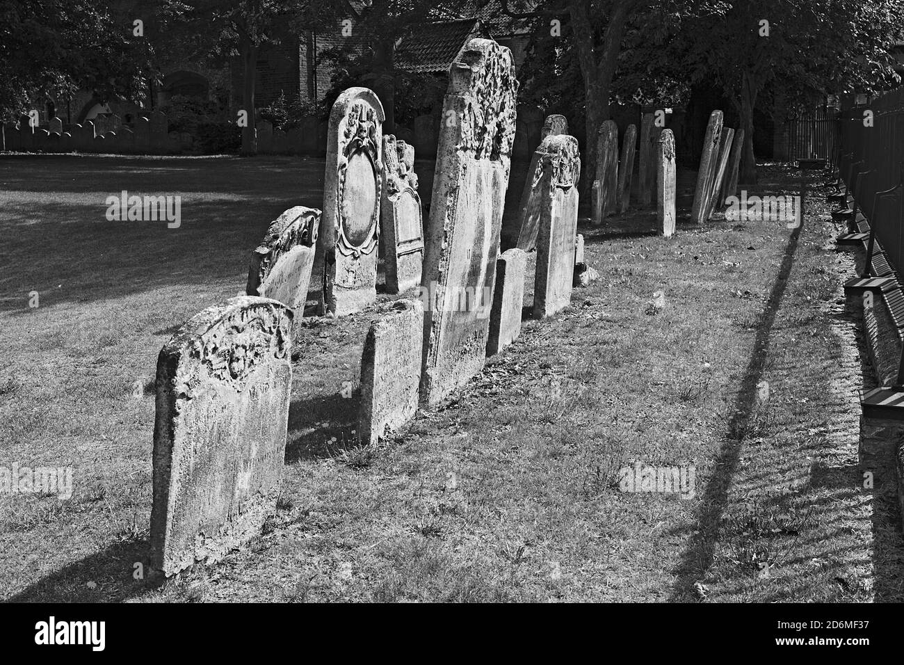 Headstones in the churchyard at of The Minster in Kings Lynn on the Norfolk coast, UK Stock Photo