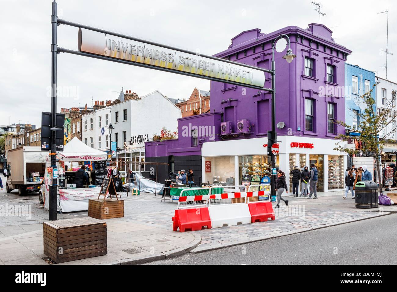 Inverness Street Market in Camden Town, usually very busy, much quieter during the coronavirus pandemic, London, UK Stock Photo