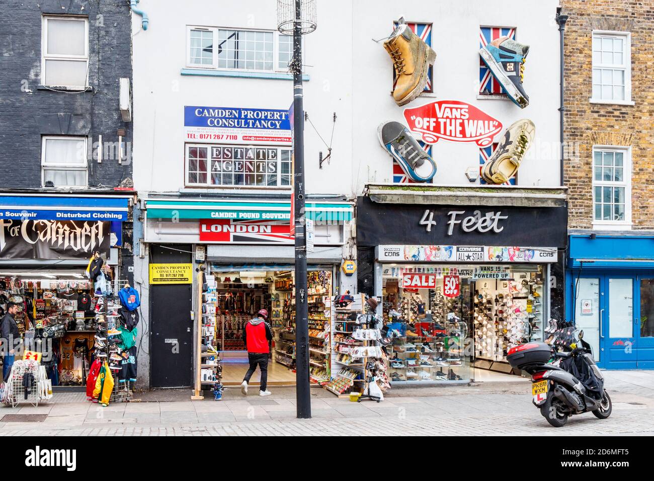 Shops and boutiques in the popular and trendy area of Camden High Street, usually very busy, during the coronavirus pandemic, London, UK Stock Photo
