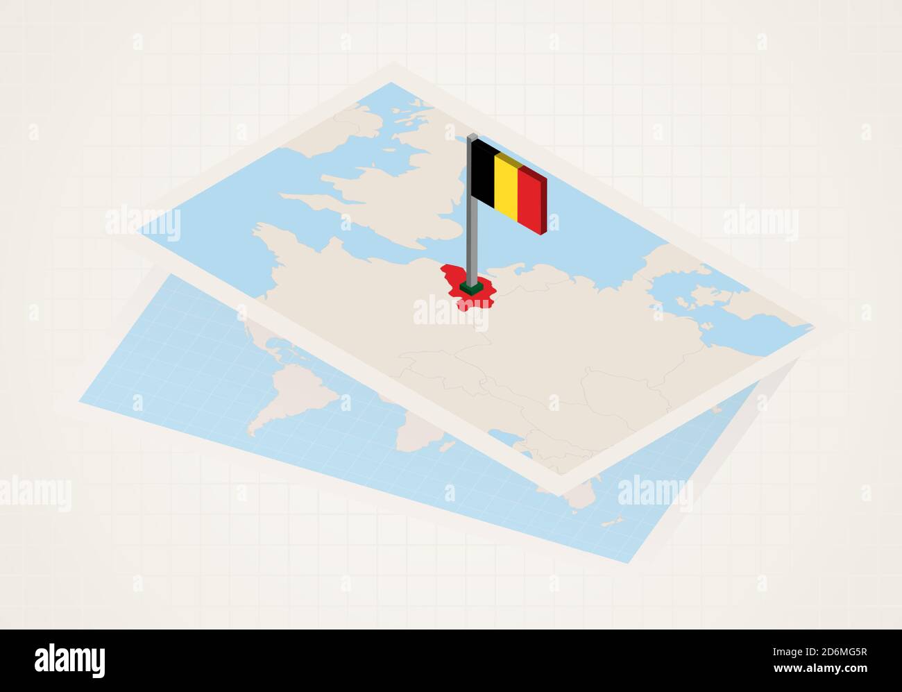 Belgium selected on map with isometric flag of Belgium. Vector paper ...