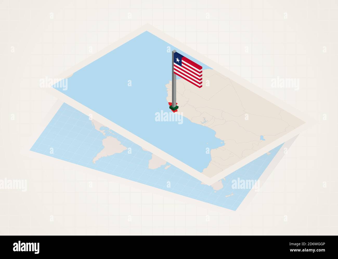 Liberia selected on map with 3D flag of Liberia. Vector paper map Stock ...