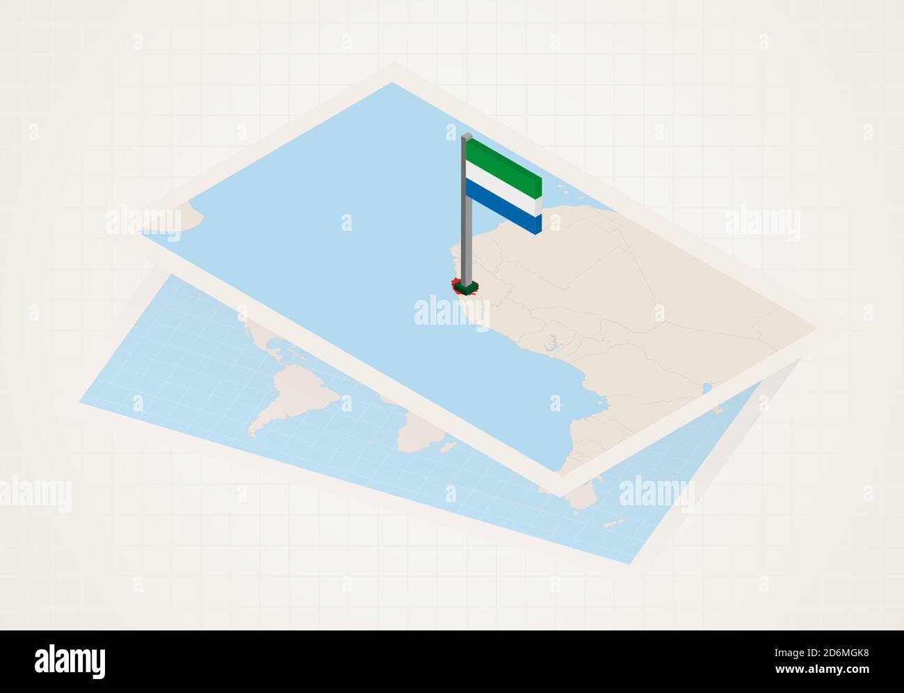 Sierra Leone selected on map with 3D flag of Sierra Leone. Vector paper ...