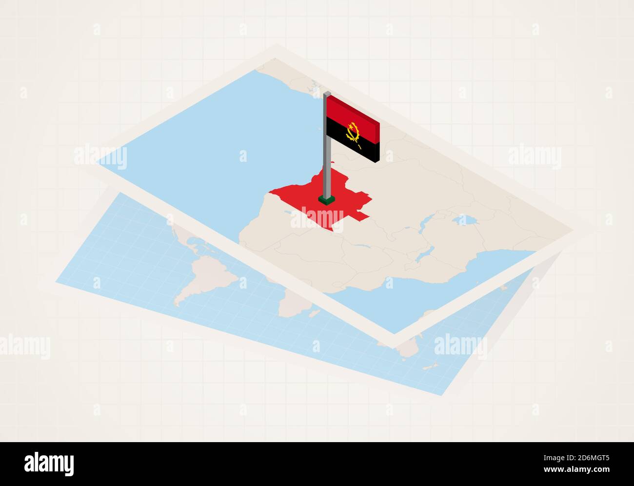 Angola selected on map with 3D flag of Angola. Vector paper map Stock ...