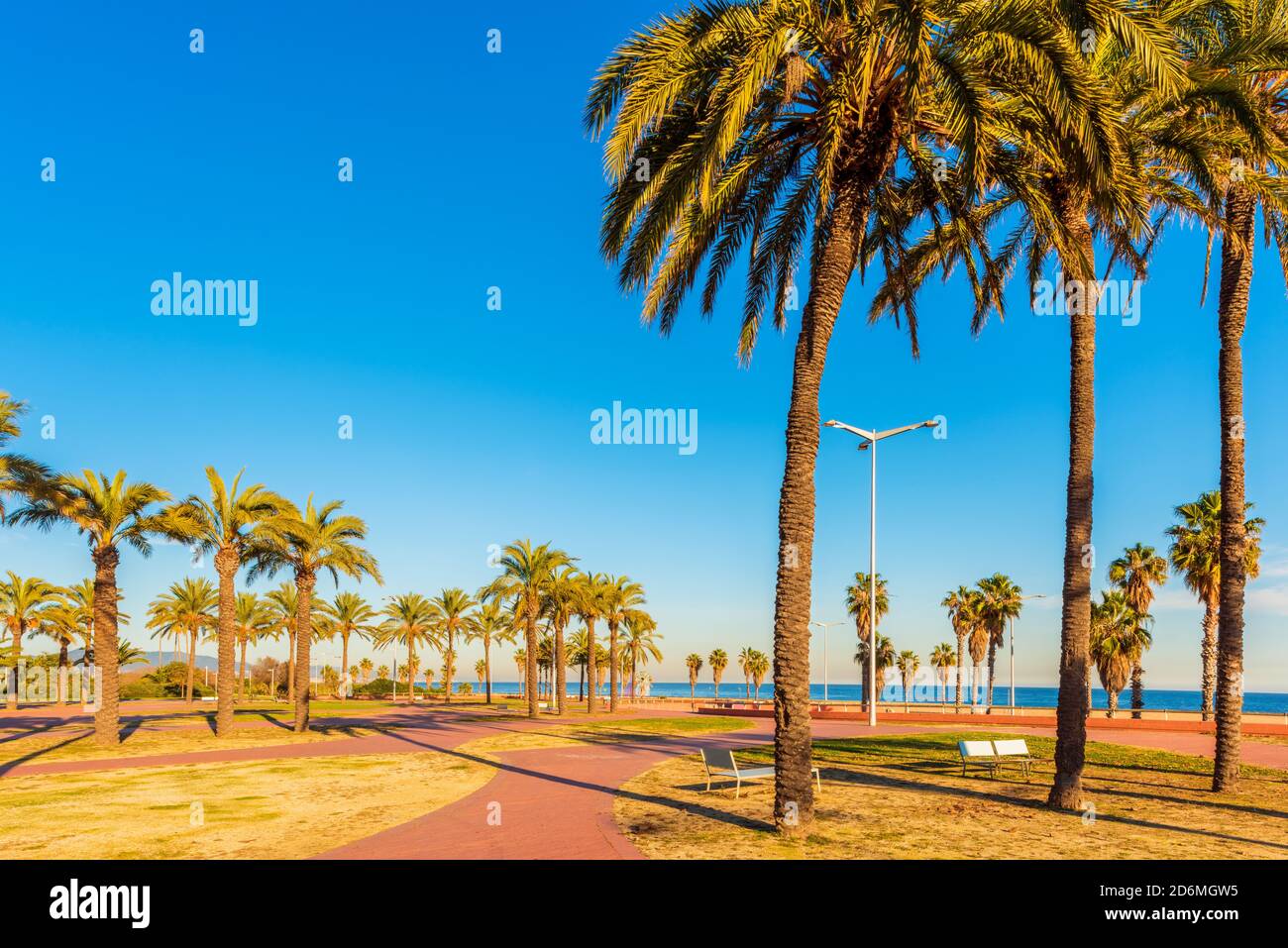 Public Park near the Mediterranean Sea in Barcelona Spain Stock Photo