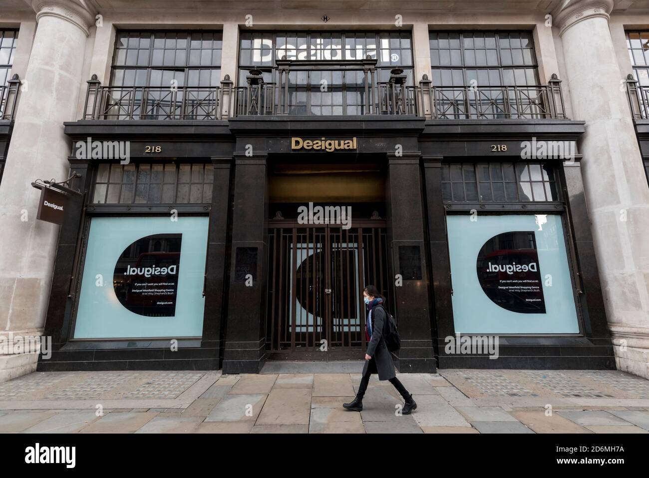 London, UK. 18 October 2020. The Desigual retail property stands on Street. The coronavirus pandemic has had a negative impact on footfall resulting in several retail owners to permanently